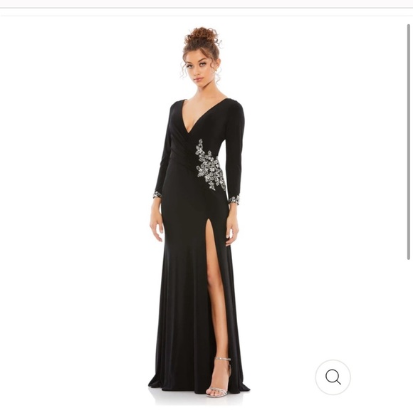 Mac Duggal Dresses & Skirts - Mac Duggal Embellished Faux Wrap Jersey Black Gown NWT size 14
